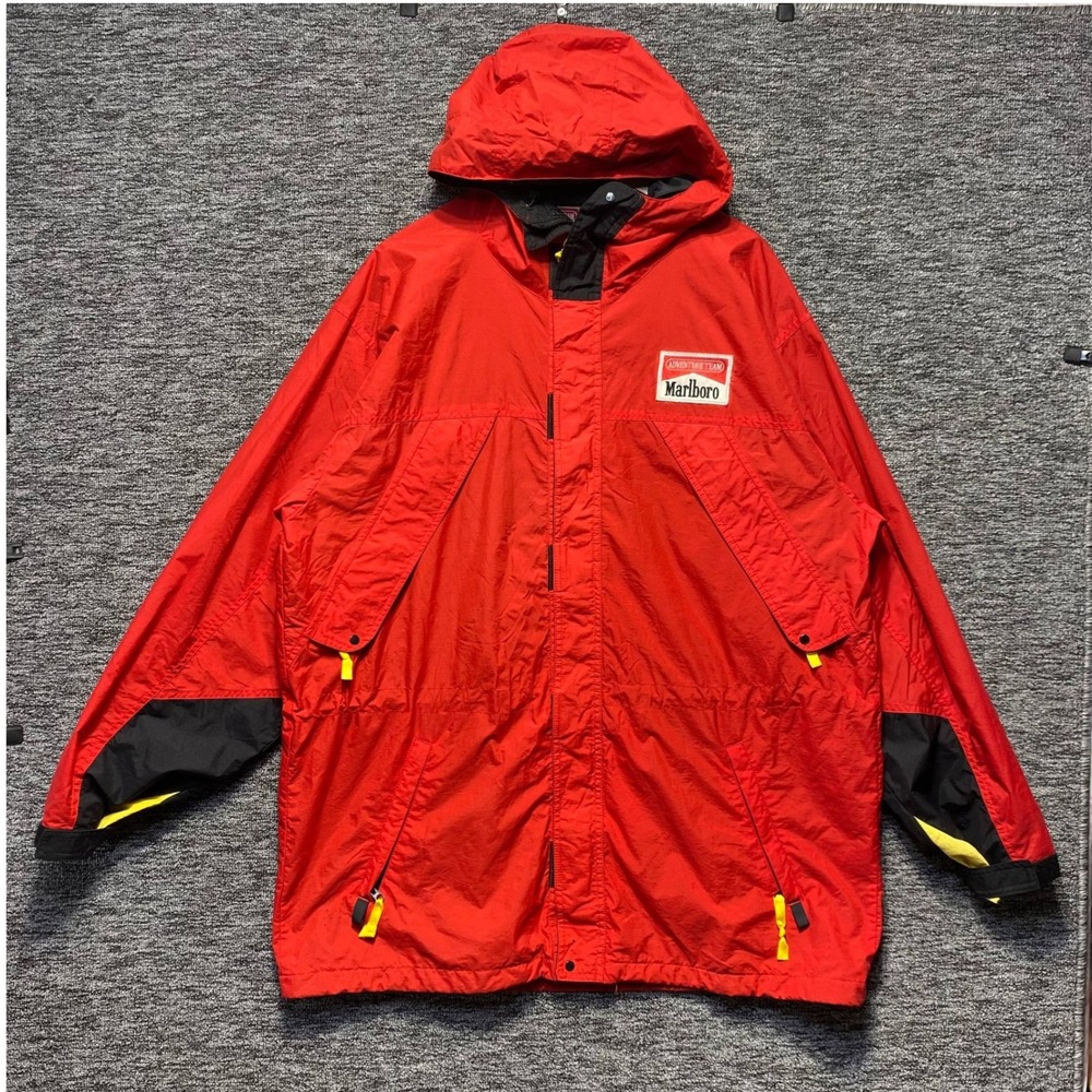 VTG Marlboro Adventure Team Jacket Mens XL Red Black Hooded Parka Made in Canada